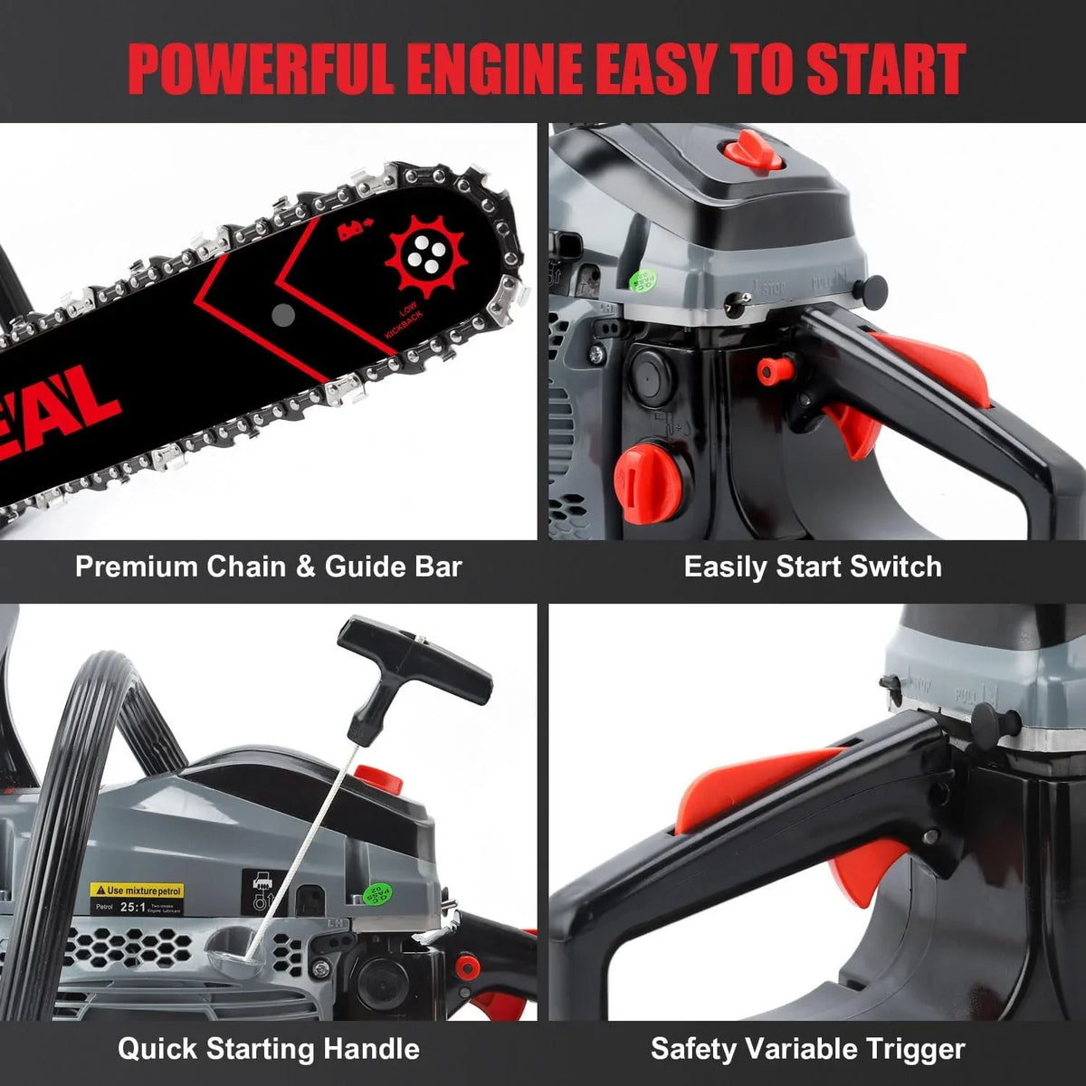 20 Inch 62CC Gas Powered Chainsaw 3.4HP 2 Stroke Engine Gas Power Chain Saw for Cutting Wood Outdoor Garden Farm Home