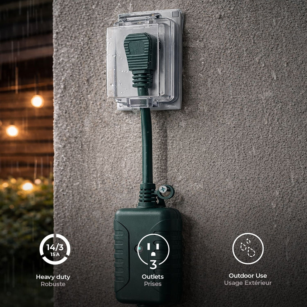 50-ft 14/3 Outdoor Power Cord with Wireless Remote & 3 Grounded Outlets, Green