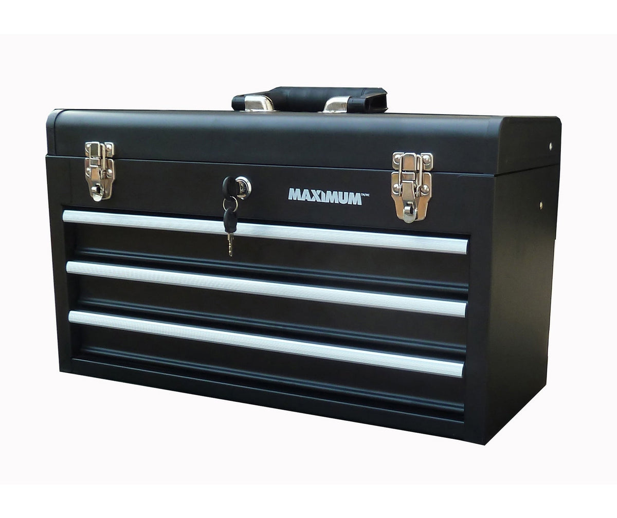 Portable Metal Tool Box with 3 Drawers, Black, 21-in