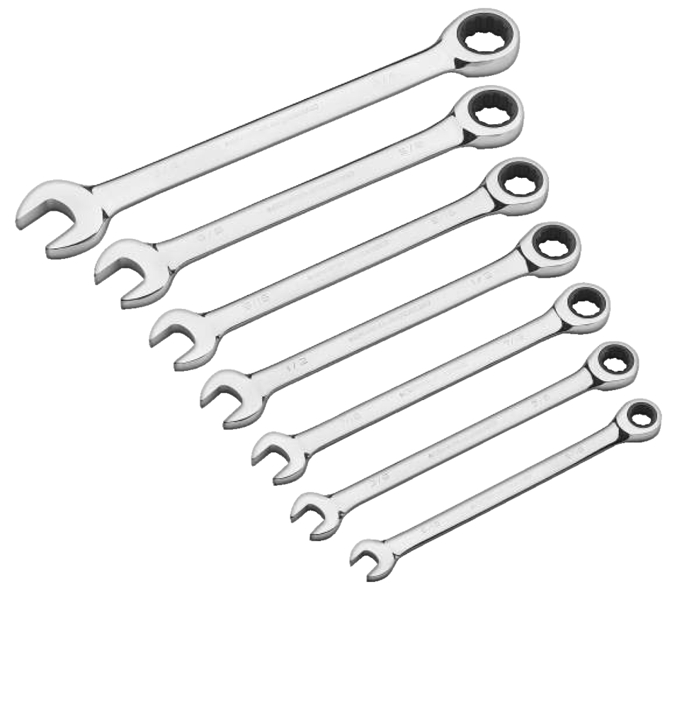 Ratcheting Wrench Set, SAE, Nickel-Chrome Plating, 7-pc