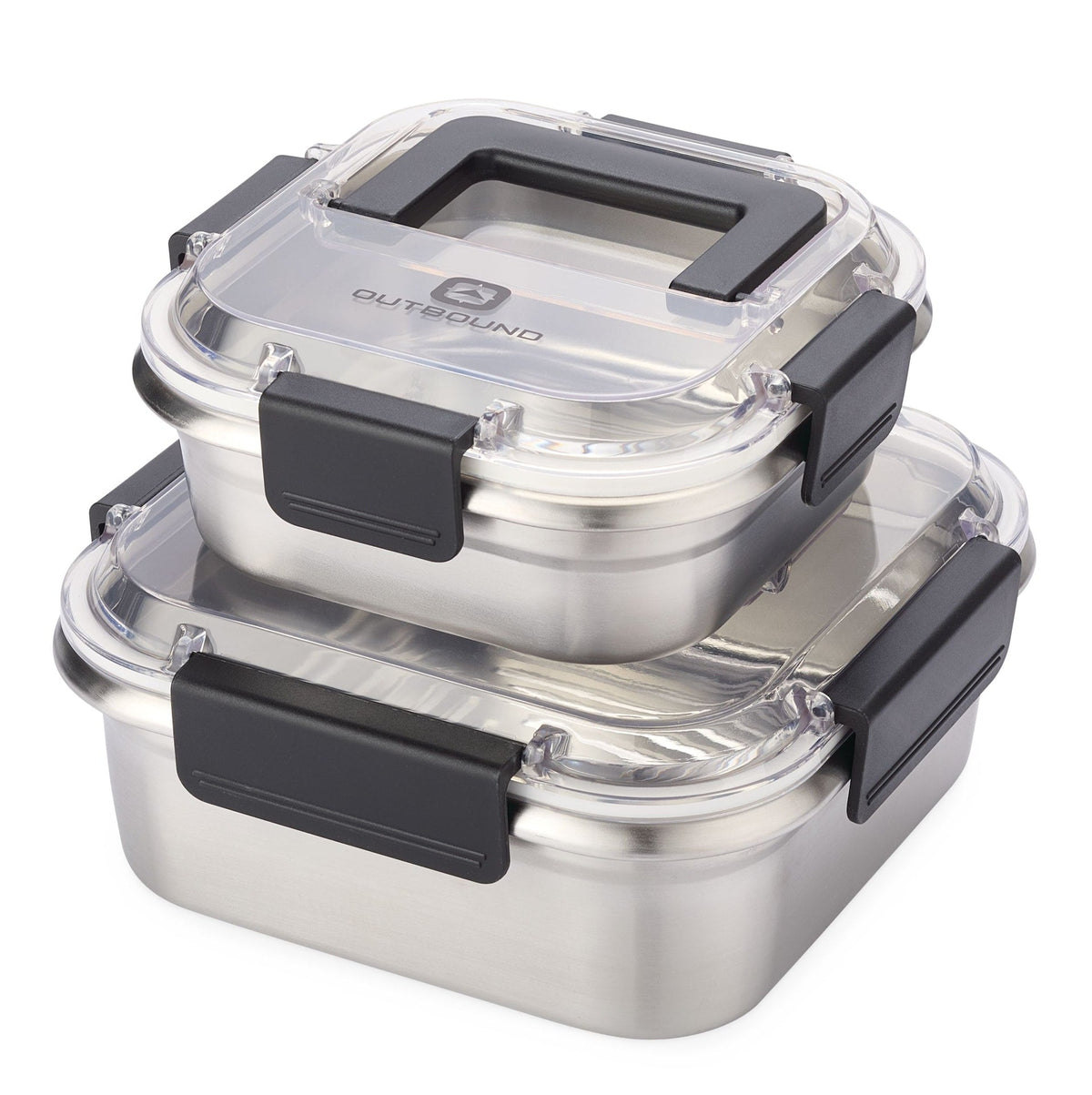 Leakproof Stainless Steel Food Storage Container with Lid, Clear/Black, 2-pk