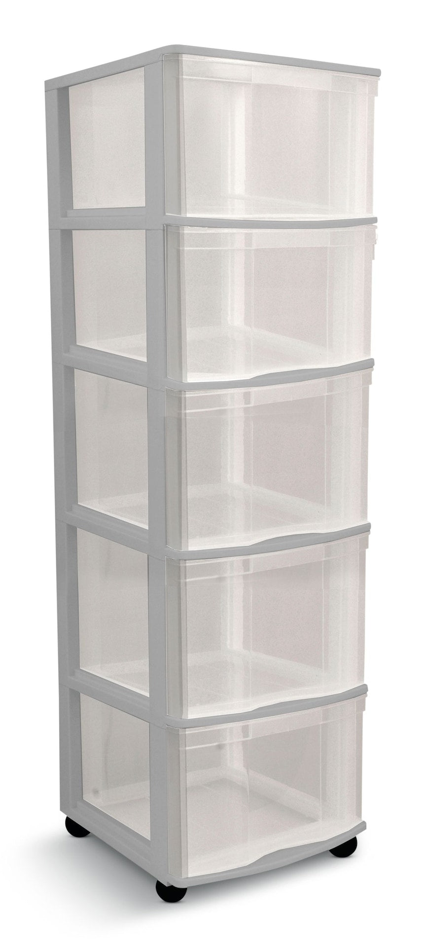 Deep Clear Grey Frame 5-Drawer Storage Tower/Cart with Wheels, 39-in