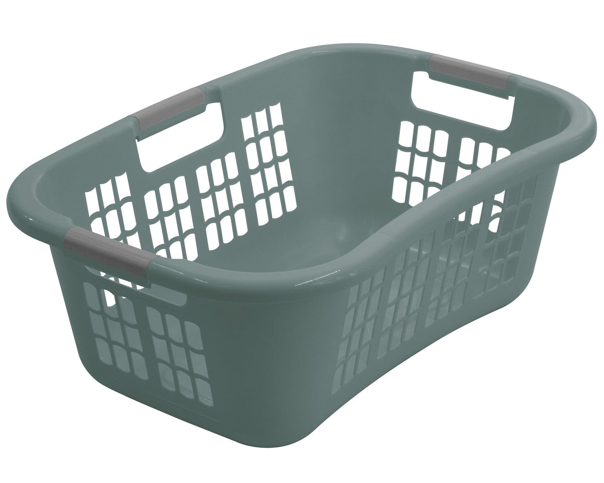 Hip-Hugger Laundry Basket, Jadeite with Grey Handles