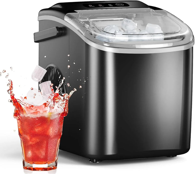 Ice Maker Countertop, Efficient Easy Carry Ice Machine, Self-Cleaning Ice Maker with Ice Scoop & Basket, 9pcs/ 8mins 26.6Lbs Per Day for Home/Office/Kitchen,Black R6782