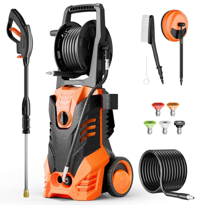 Electric Pressure Washer, 3800PSI 2.6 GPM Power Washer Machine with Hose Reel,4 Quick Connect Nozzles, Foam Cannon, for Cars, Patios, and Floor... J4080
