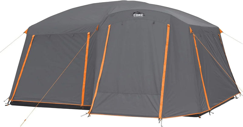 CORE Straight Wall Cabin Tents | 10 Person / 11 Person / 12 Person Large Multi Room Family Tents for Car Camping & Outdoor Adventures P3996