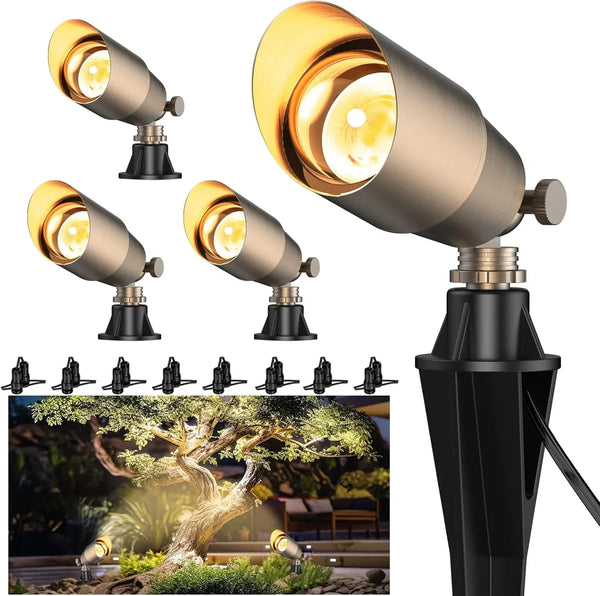 Solid Brass Outdoor Uplights & Accent Light Fixtures, Heavy Duty 12V Low Voltage LED Landscape Lighting Bronze, Wired Spotlights for Garden,Lawn,Patio and Yard Without LED Bulb (12 Pack) N5311