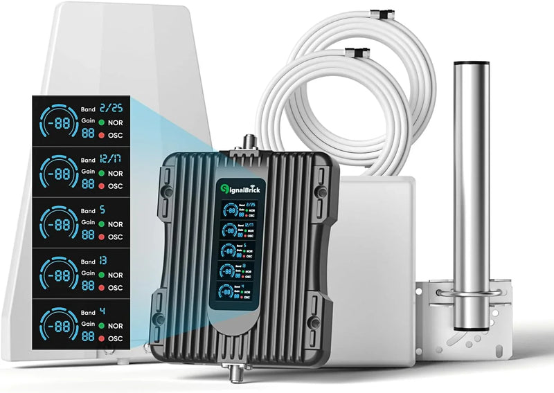 A home-use mobile phone signal booster with a liquid crystal display, a five-band mobile phone signal booster, with a coverage area of up to 5000 square feet. P7613