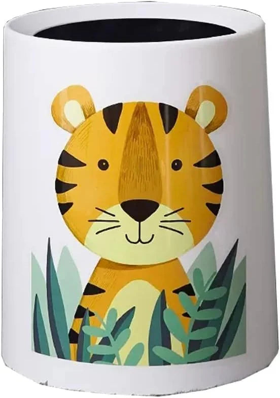 Trash Can No Lid Cute Kitchen Living Room Children's Room Bedroom Office Garbage Can Large Waste Paper Basket Toilet (Color: Tiger) Q0147