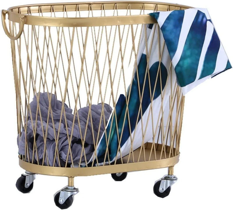 Laundry Hamper with Wheels, Round Mesh Metal Rolling Basket, Iron for Bathroom, Bedroom, Room, Toy & Clothes Storage - 45 * 42.5cm F6358