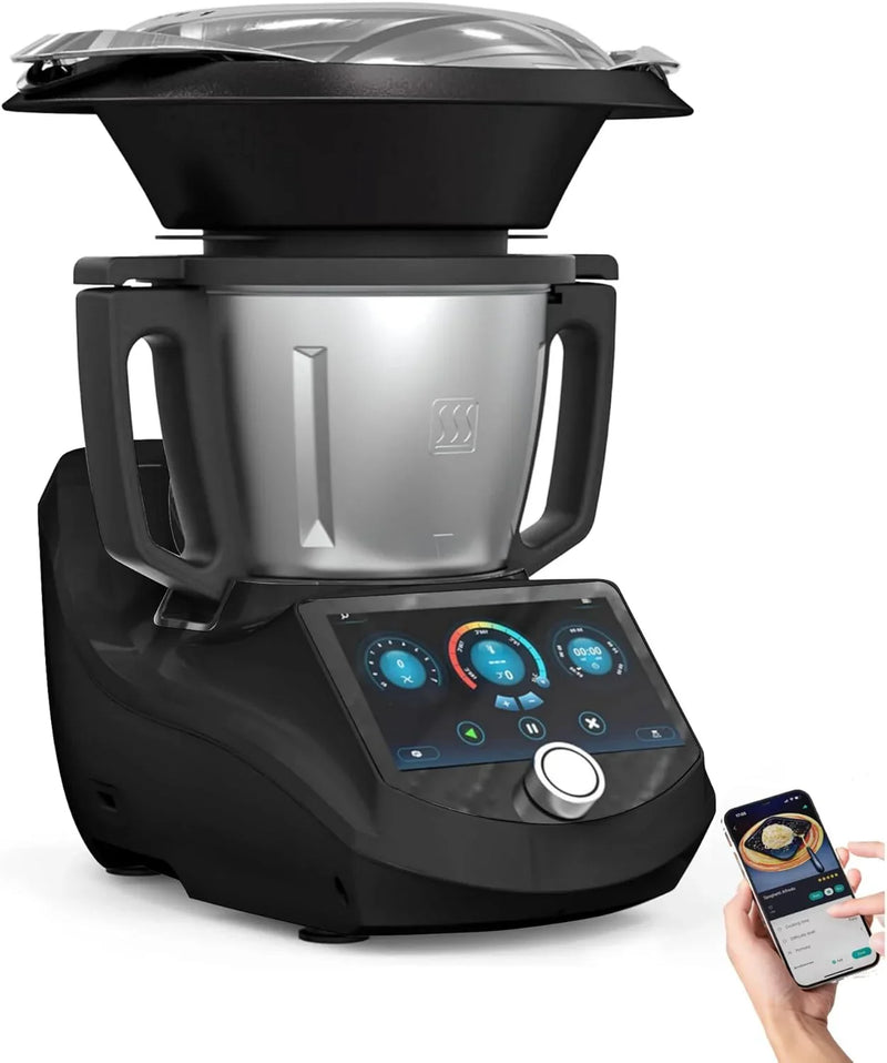 Smart Food Processor UltraCook All-in-One Auto Cooking Machine,3.5L Capacity,600 Online Recipes, Built-in Scale, 7 inch TFT Screen, Self-Cleaning, Multifunctional Kitchen Appliance (CR-7-Black) I5895