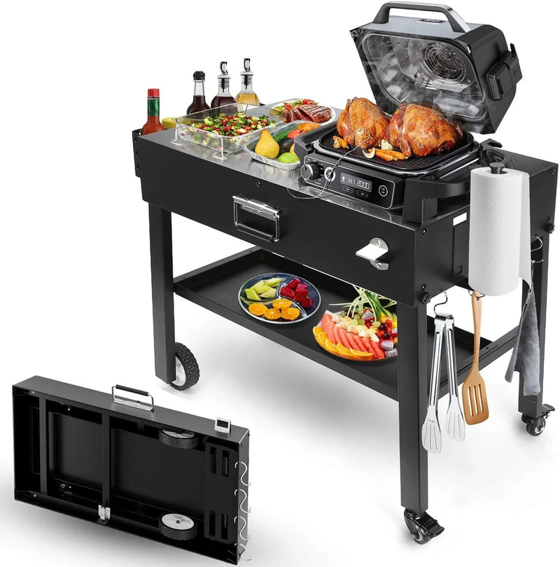 Foldable barbecue table cart, black stone portable frying pan, Onni pizza oven - Portable outdoor barbecue preparation table, equipped with a bag, very suitable for camping and tailgate events. J6188