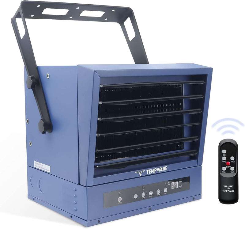 Electric Garage Heater, 7500-Watt Digital Fan-Forced Ceiling Mount Shop Heater with Full-Function Remote, 240-Volt Hardwired 12-Hour Timer, Ideal for Workshop Blue X0151