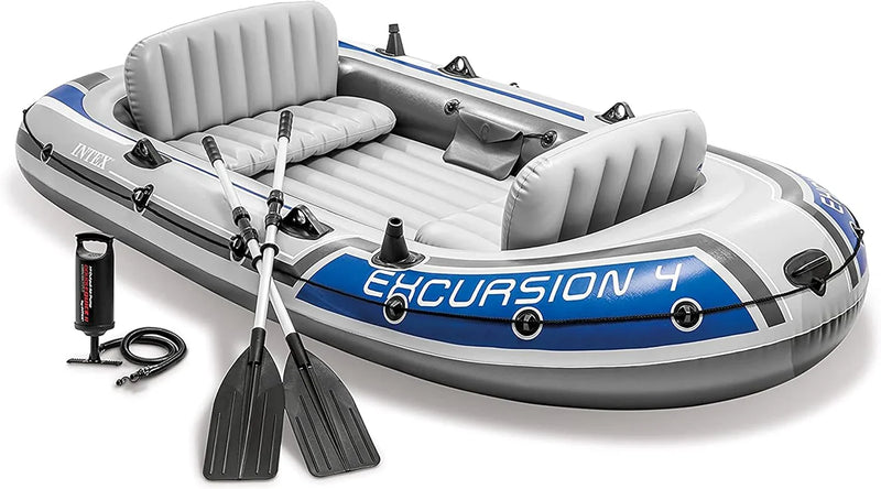 Excursion Inflatable Boat Series: Includes Deluxe 54in Boat Oars and High-Output Pump – SuperTough PVC – Adjustable Seats with Backrest – Fishing Rod Holders – Welded Oar Locks U6095