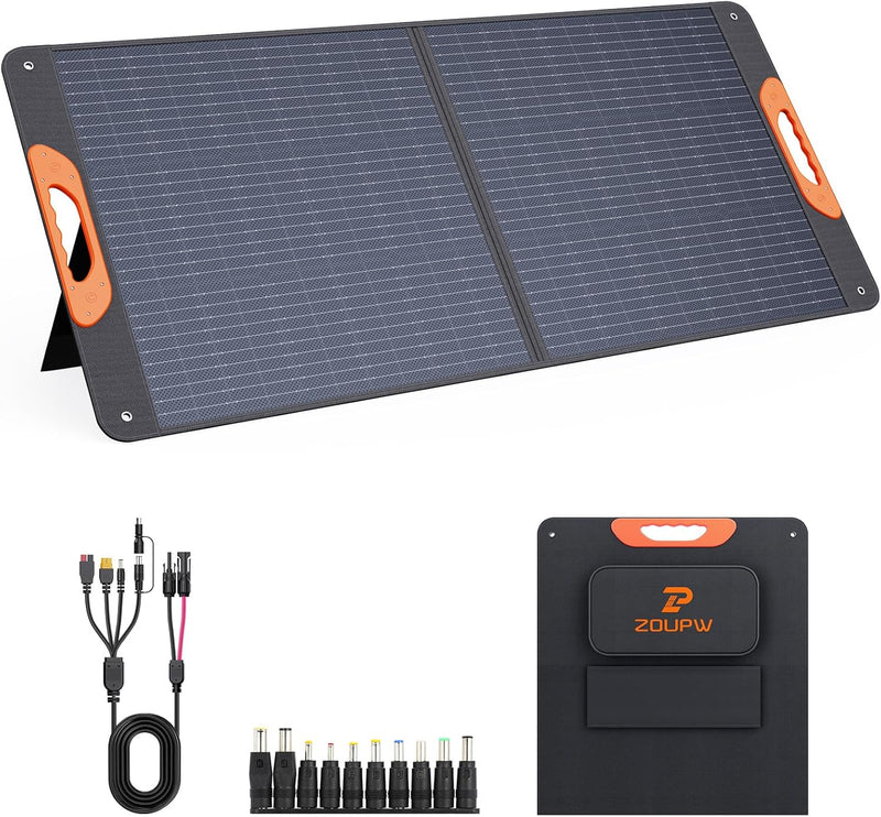 200 Watt Portable Solar Panel for Power Station,RV Essentials,200W 20V Foldable Solar Charger with Solar Cable,23.5% High Efficiency IP67 Waterproof 4 Kickstands for Camping RV Road Trip J1210
