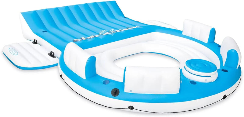 56299EP 145 x 125 x 20 Inch Splash N Chill Inflatable Lake and Pool Relaxation Island Lounger Seat for up to 7 Adults, Blue and White D7231