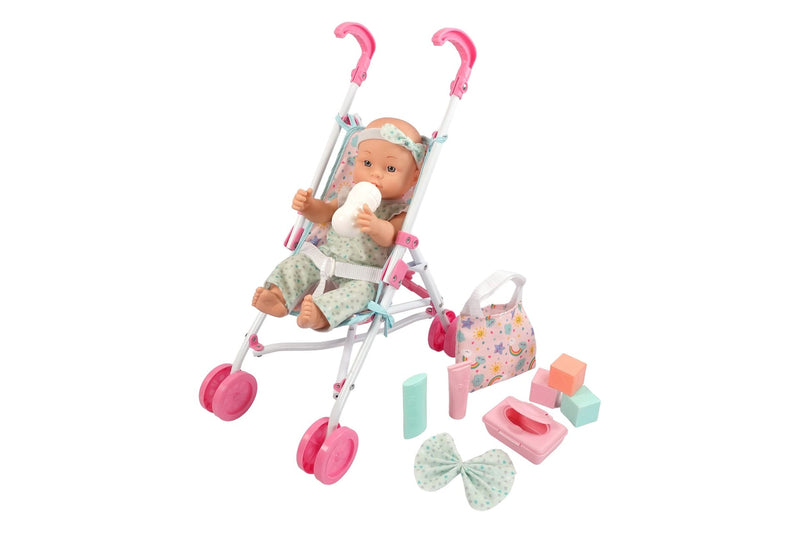 15" Baby Doll With Stroller And Accessories W6246