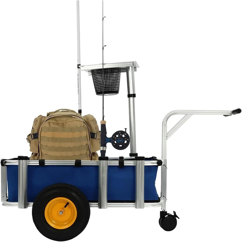 Fishing Cart, Pneumatic Tires, Beach Trailer with Large Cargo Basket, 176lbs Load Capacity, 35.4 * 15.7 * 9.8in Beach Cart Wagon，for Picnic D4885