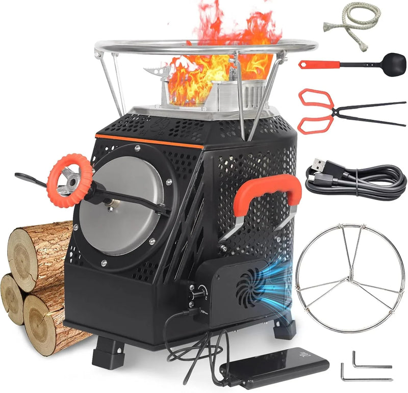 Wood Burning Camp Stove, Outdoor Portable Wood Burning Camp Stove, Large Stainless Steel Camping Stove for Outside Cooking Survival Campfire Patio Backyard Gathering 16"L x 13"W x 17"H3 E6183
