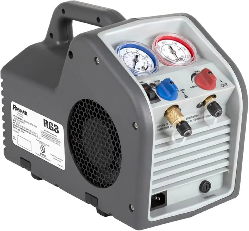 (Portable Refrigerant Recovery Machine – 115V, 60Hz, for Both Liquid and Vapor Refrigerant, White-Robinair D1070