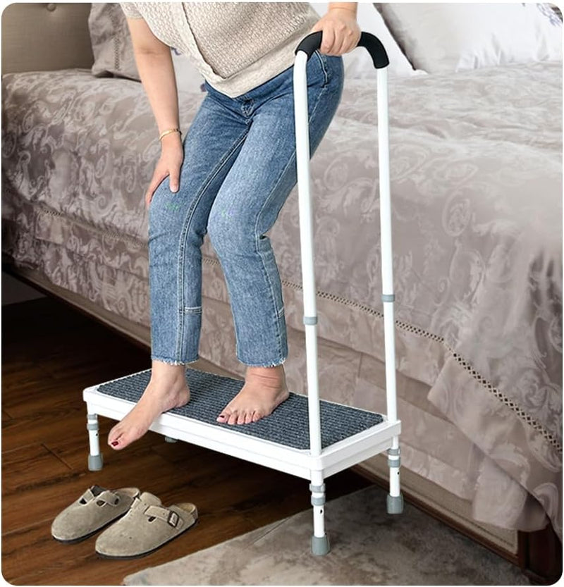 Mybow Bed Step Stool with Handle for High Beds, Adjustable 2 Step Stool, 31.5" Extra Wide & Heavy Duty Mobility Aid for Seniors, Post-Surgery Recovery, Pregnant Women, Medical Bedside Step K4327