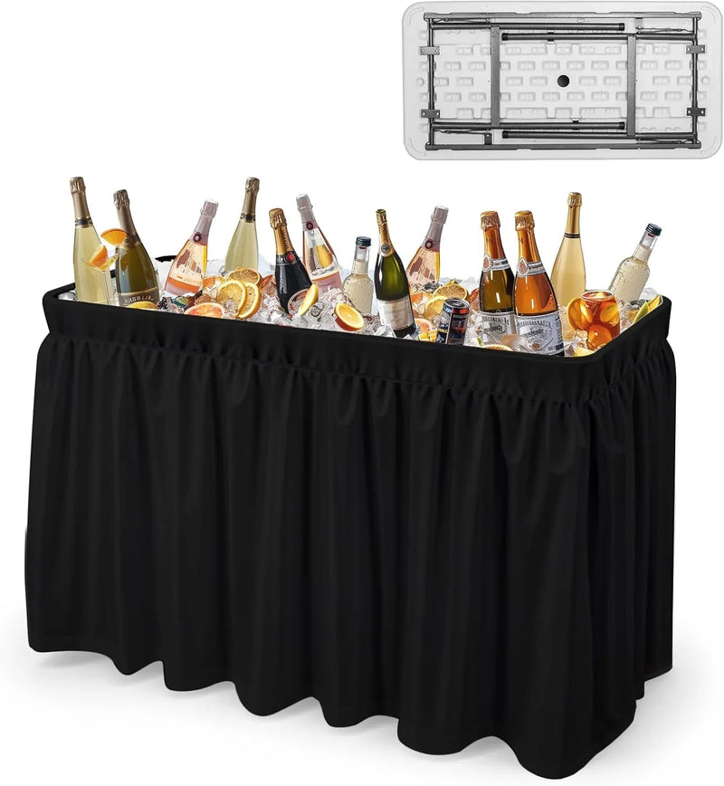 4 feet black ice crystal table, portable rear panel camping fishing cleaning table, plastic material with matching skirt, suitable for parties, barbecues, camping and picnics as an ice chest D9173