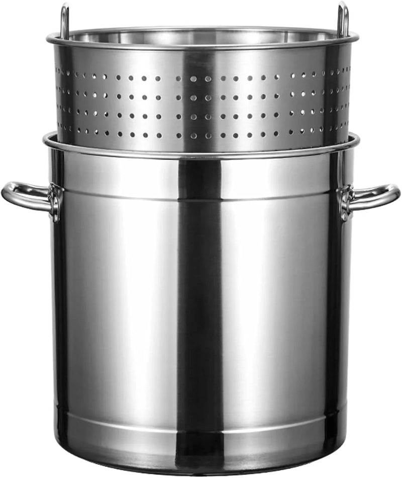 Outdoor Cooking Crawfish Seafood Boil Pot - Stainless Steel Stock Pot with Strainer Basket for Lobster Crab Boil and Shrimp Boil,17.8in/100 quart/25 Gallon E4602