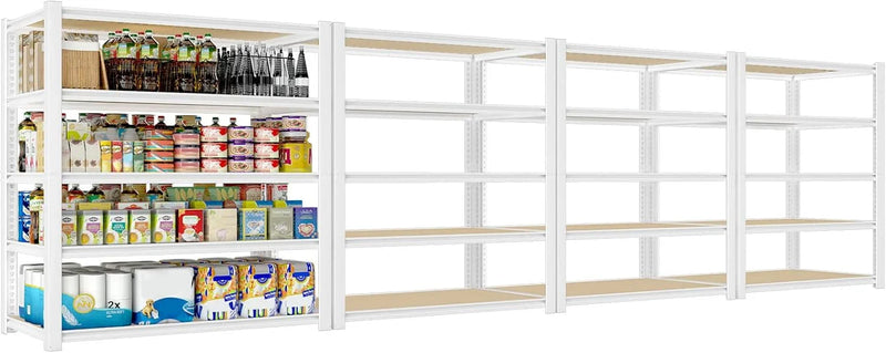 28-inch wide x 12-inch deep x 59-inch high closet storage rack - 5 layers of white metal connected shelves, adjustable heavy-duty garage shelves, practical shelf-style storage rack for kitchen storage, 4-piece set W6990