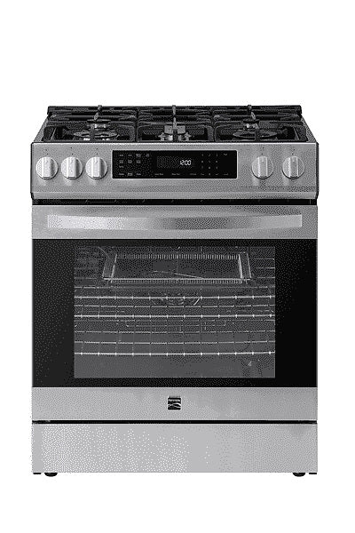 22-76853 5.6 cu. ft. Front-Control 5 Burner True Convection Gas Range with Oven, Large Window, Three Oven Racks, Dishwasher Safe Cast Iron... M6349
