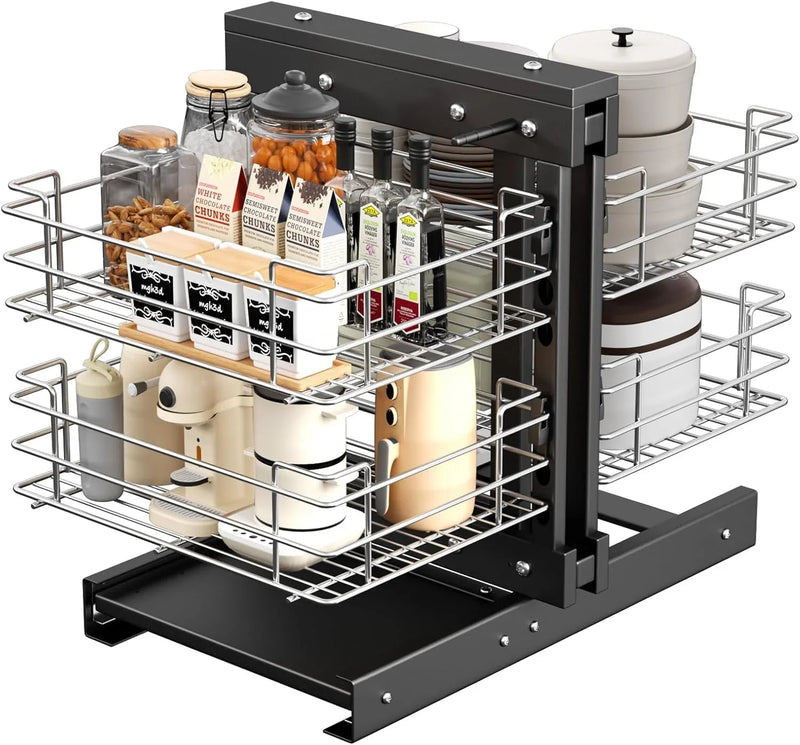 36" Blind Corner Pull Out Organizer,2 Tier 4 Shelf Kitchen Cabinet Organizer, Chrome Carbon Steel Storage Basket, Left Open & Right Open Compatible,for Blind Corner Kitchen or Bathroom Cabinet M4529