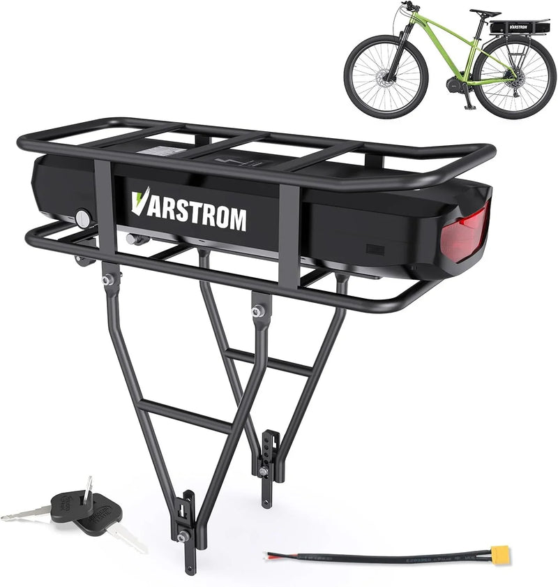 Ebike Battery 48V 17.5AH Lithium ion Rear Rack Battery for BAFANG/Voilamart/PEXMOR/AW 48V200W-1000W Ebike Kit,48V E Bike Batteries with Luggage Rack,Taillight,30A BMS,3A Fast Charger & Safety Lock H5414
