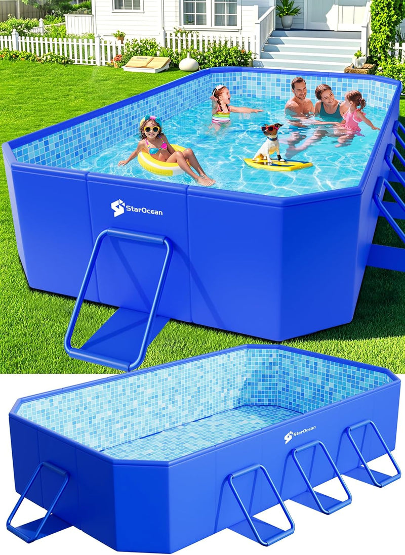 Foldable Pool, Large Non-Inflatable Swimming Pool For Kids,Adult Collapsible Pools Hard Plastic Shell, Oversized Thickened,Portable Folding Kids Pools for Backyard-Mosaic Design-115"x66"x20" R2333