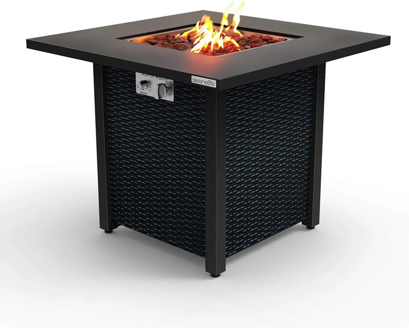 Propane fire pit table, 40,000 watt outdoor square gas fire pit, with lid, weather-resistant metal material, adjustable flame, rock melting set, highly suitable for use on decks, backyards and platforms (30 inches × 30 inches × 11 inches) K8695