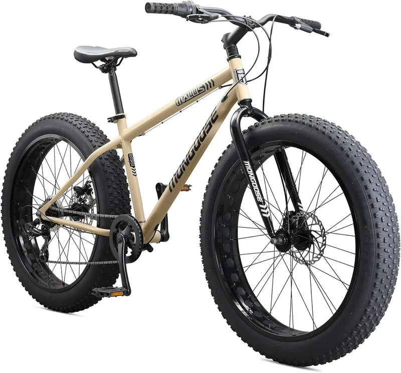 Mens and Women Fat Tire Mountain Bike, 26-Inch Bicycle Wheels, 4-Inch Wide Knobby Tires, Steel Frame, 7 Speed Drivetrain, Shimano Rear Derailleur, Disc Brakes I8817