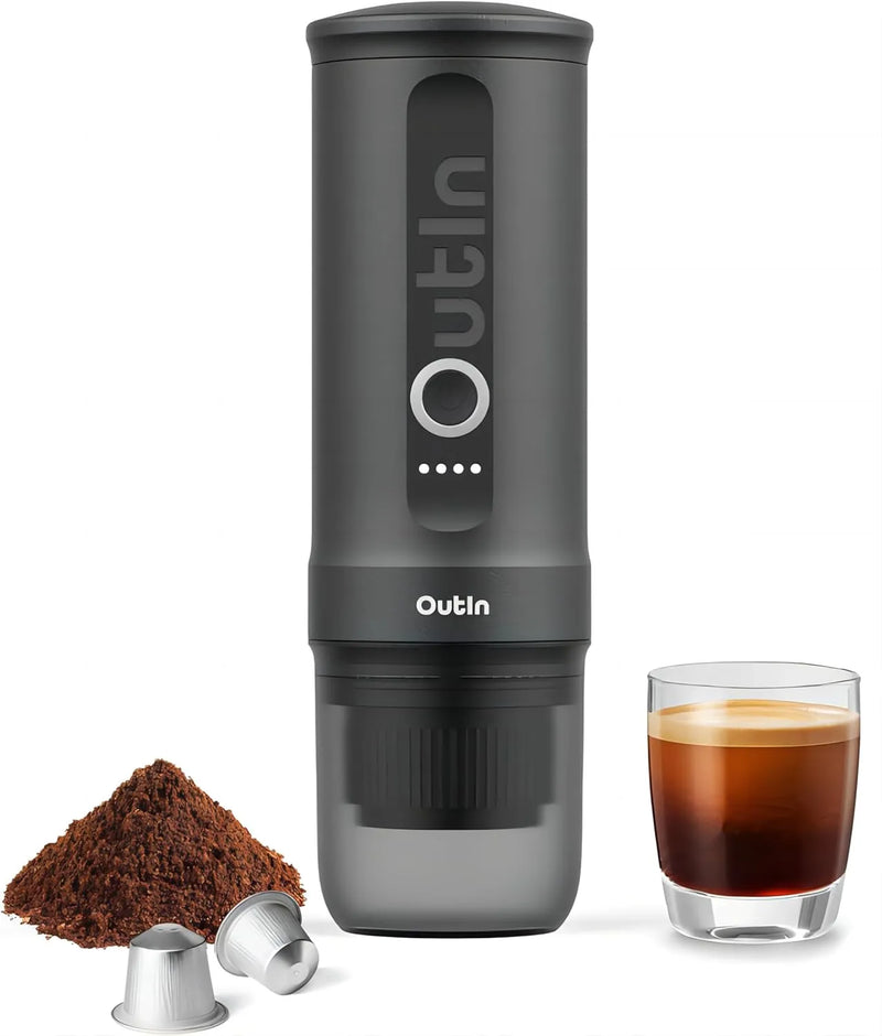 Nano Portable Electric Espresso Machine, Travel Coffee Maker for Camping, Car Coffee Maker Self-Heating with USB-C, With Ground Coffee & NS Capsule for RV, Hiking, Office I5732