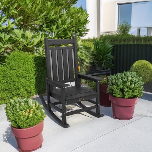 Outdoor Rocking Chair, HDPE Rocking Chair for Adults, All Weather Porch Rockers for Lawn Garden, White J8082