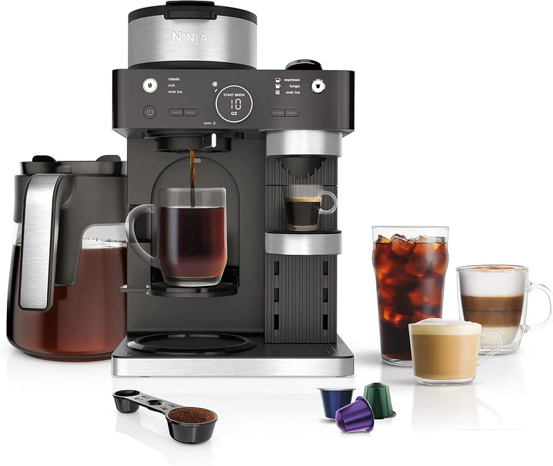 Italian espresso machine and coffee-making system, featuring three espresso brewing modes, supporting single-portion coffee and capsules, with a built-in frother, capable of making Italian espresso, cappuccino and latte. Black style. Q2501