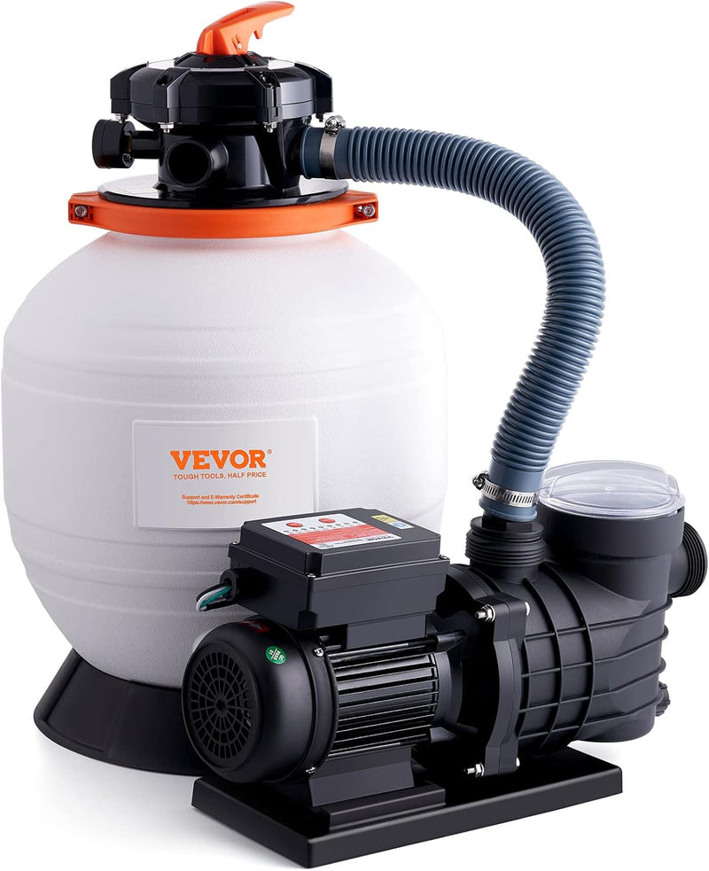 Outdoor swimming pool sand filter pump, 16 inches, 3500 liters/minute, 1 horsepower, swimming pool water pump system and filter kit set, equipped with 6-way multi-interface valve and filter basket, suitable for both household and commercial swimming R8462