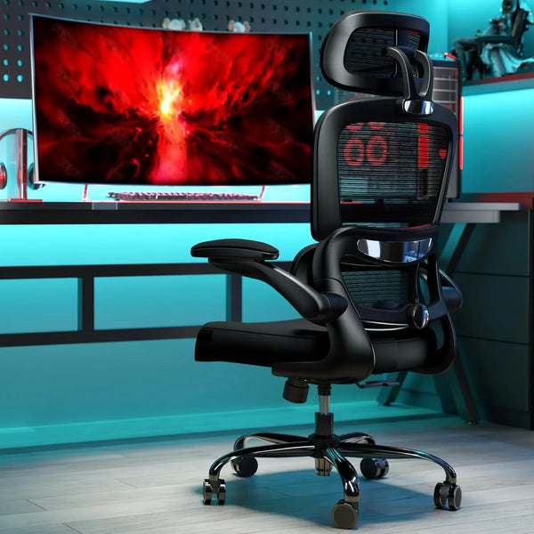 Office Chair Ergonomic Desk Chair, 330 LBS Home Mesh Office Desk Chairs with Wheels, Comfortable Gaming Chair, High Back Office Chair for Long Hours, Office Chair for Study and Work (Grey) N1201