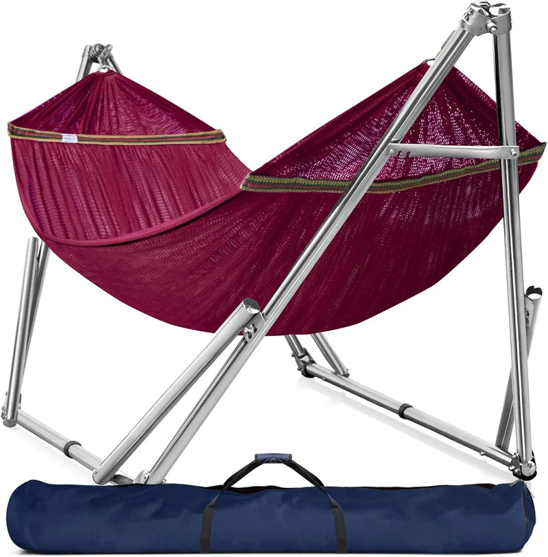 Double hammock with frame, with a load capacity of 650 pounds, double hammock with support rods, made of high-quality 201 stainless steel, assembled in 30 seconds, sturdy and flexible portable hammock frame, suitable for outdoor and indoor M5880