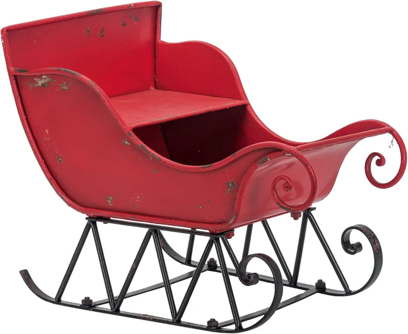 Christmas Sleigh Outdoor Decorations Large-sized Worn Red Metal Santa Sleigh Toy Decoration Gift Basket Winter Decorations Indoor Christmas Garden Santa Sleigh Decoration - 39 inches (Sleigh-L) L0083