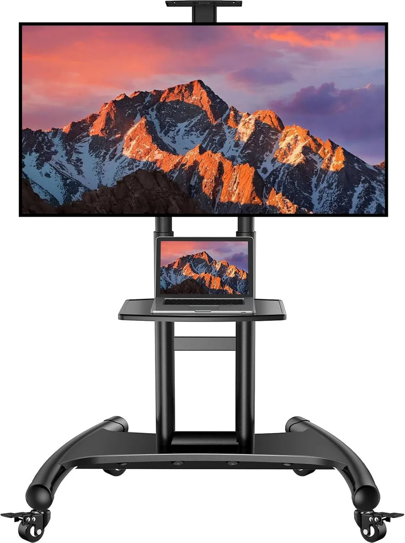 Rolling/Mobile TV Cart with Wheels for 32-82 Inch LCD LED 4K Flat Screen TVs - TV Floor Stand with Shelf Holds Up to 100 lbs, Height Adjustable Trolley Max VESA 600x400mm- PSTVMC05 K5013