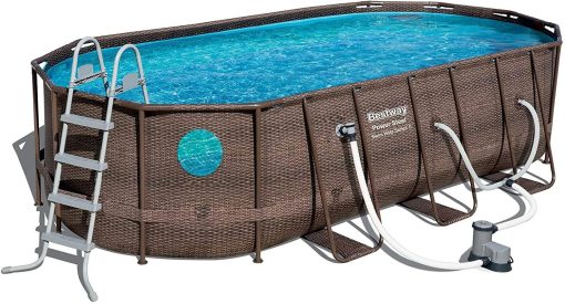 Power Steel 18' x 9 'x 48' above ground swimming pool Set with metal frame home swimming pool sand filter pump, skimmer and vacuum X6670