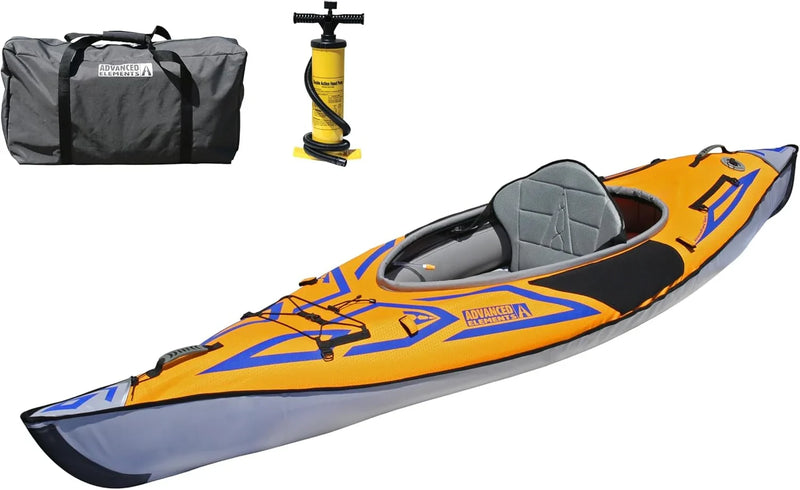 Advanced frame sport inflatable kayak - Lightweight day hiking kayak, equipped with a backpack and an inflation pump - 10 feet 5 inches - 26 pounds - Orange F5683