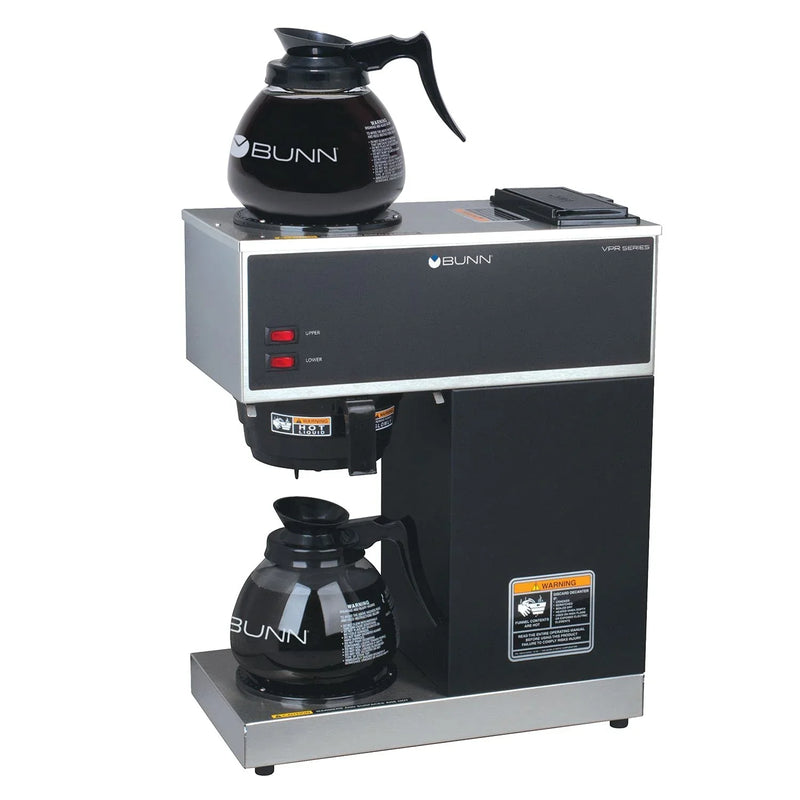 BUNN VPR-2GD 12-Cup Pourover Coffee Maker, Black, with Upper & Lower Warmers, 2 Glass Decanters, Commercial Use D5159