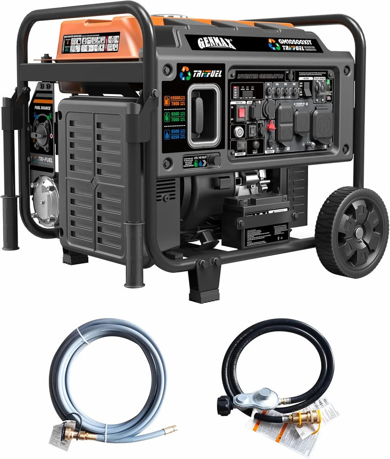 Tri Fuel Open Frame Inverter Generator,with ATS,Quiet Technology,CO Sensor,digital display and 50A,Ideal for Home backup,contruction site and RV Camping (GM10500XiT) L2735