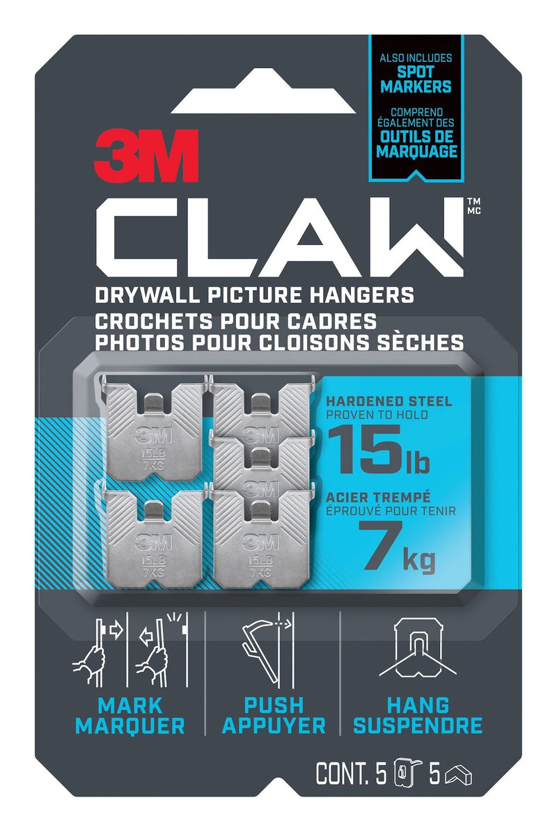 Claw DrywAll Picture Hanger, 15-lb Capacity, 5 Hangers per Pack Y7203