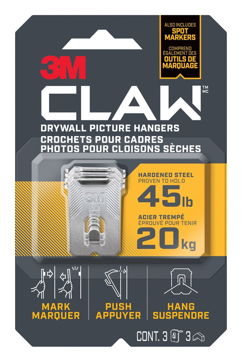 Claw DrywAll Picture Hanger, 45-lb Capacity, 3 Hangers per Pack V0518