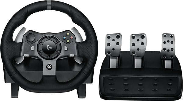 Drive Force racing car steering wheel and pedals, real force feedback function, stainless steel shift paddles, leather steering wheel cover suitable for Xbox Series X|S, Xbox One, PC and Mac - Black R8030