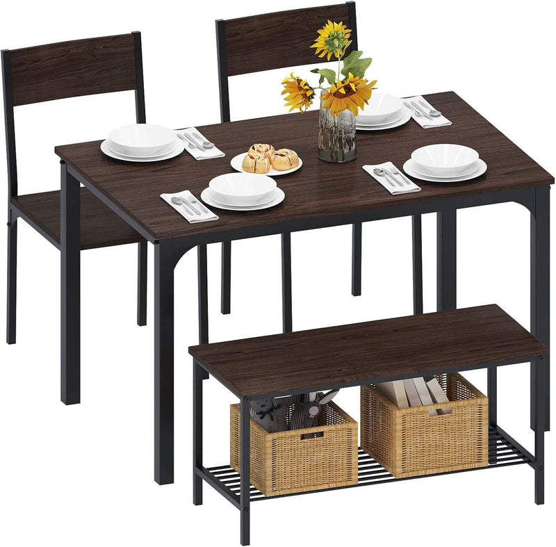 Dining Table and Chairs Dining Table Set with 2 Chairs and 1 Bench Bar Set Kitchen Table and Chairs for Dining Room Bistro Set，Pure White M6968